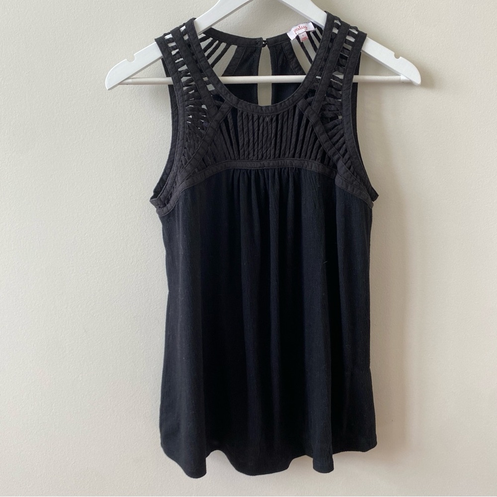Pixley Black Lattice Sleeveless Key Hole Tank Top Size Small